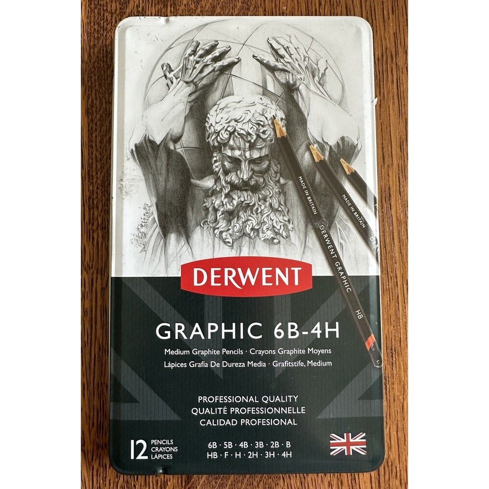 Derwent Graphic 6B-4H Medium Graphite Pencils Artist Set 12 Professional